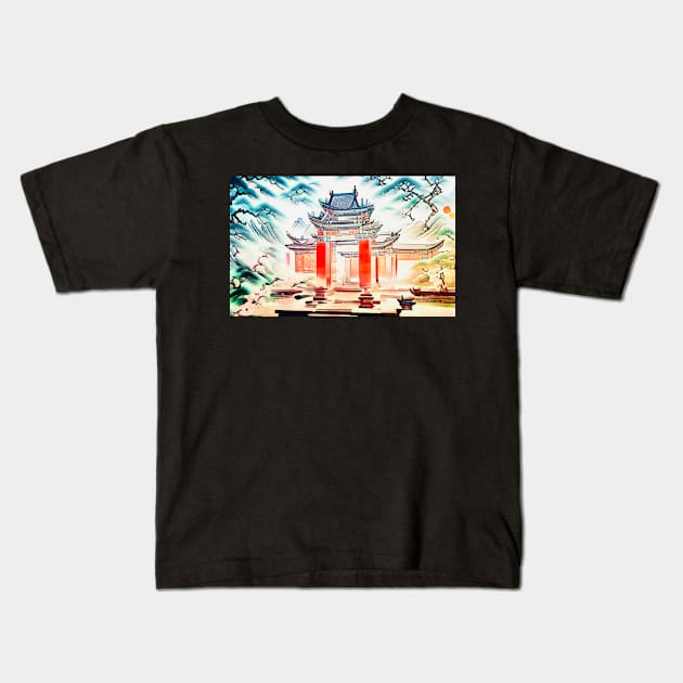 Temple complex in Asia Kids T-Shirt by Zamart20